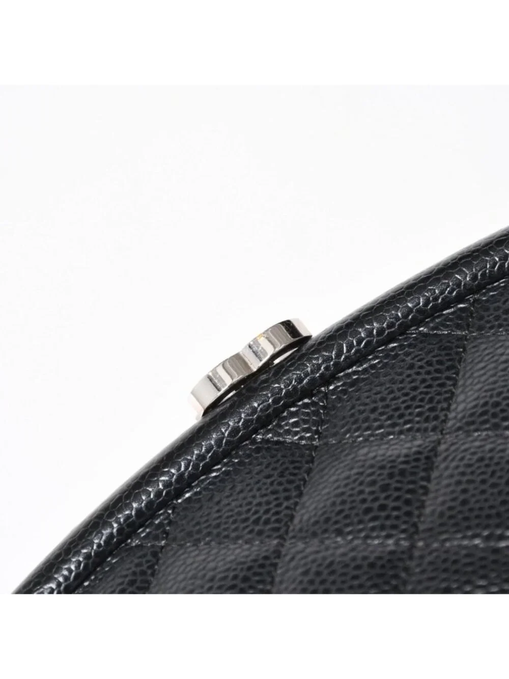 Chanel Timeless Classic Clutch CC Logo Caviar Leather Quilted Silver